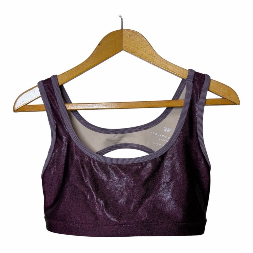 Heroine Sport Crescent Sports Bra M Burgundy Metallic Pilates Yoga Compression